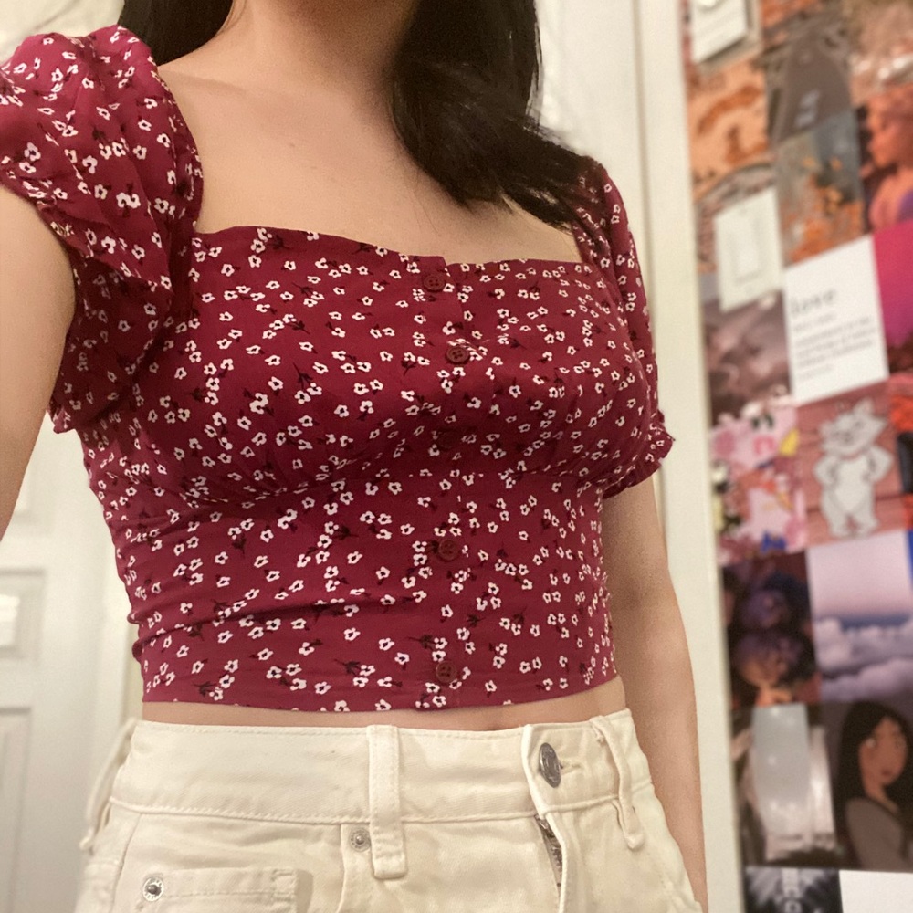 Garage red and white floral blouse